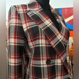 H&M Red and Black Plaid Blazer